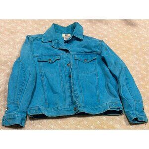 Vintage Calvin Klein Denim Jacket Women's L Teal Turquoise Made in USA 90s Jean